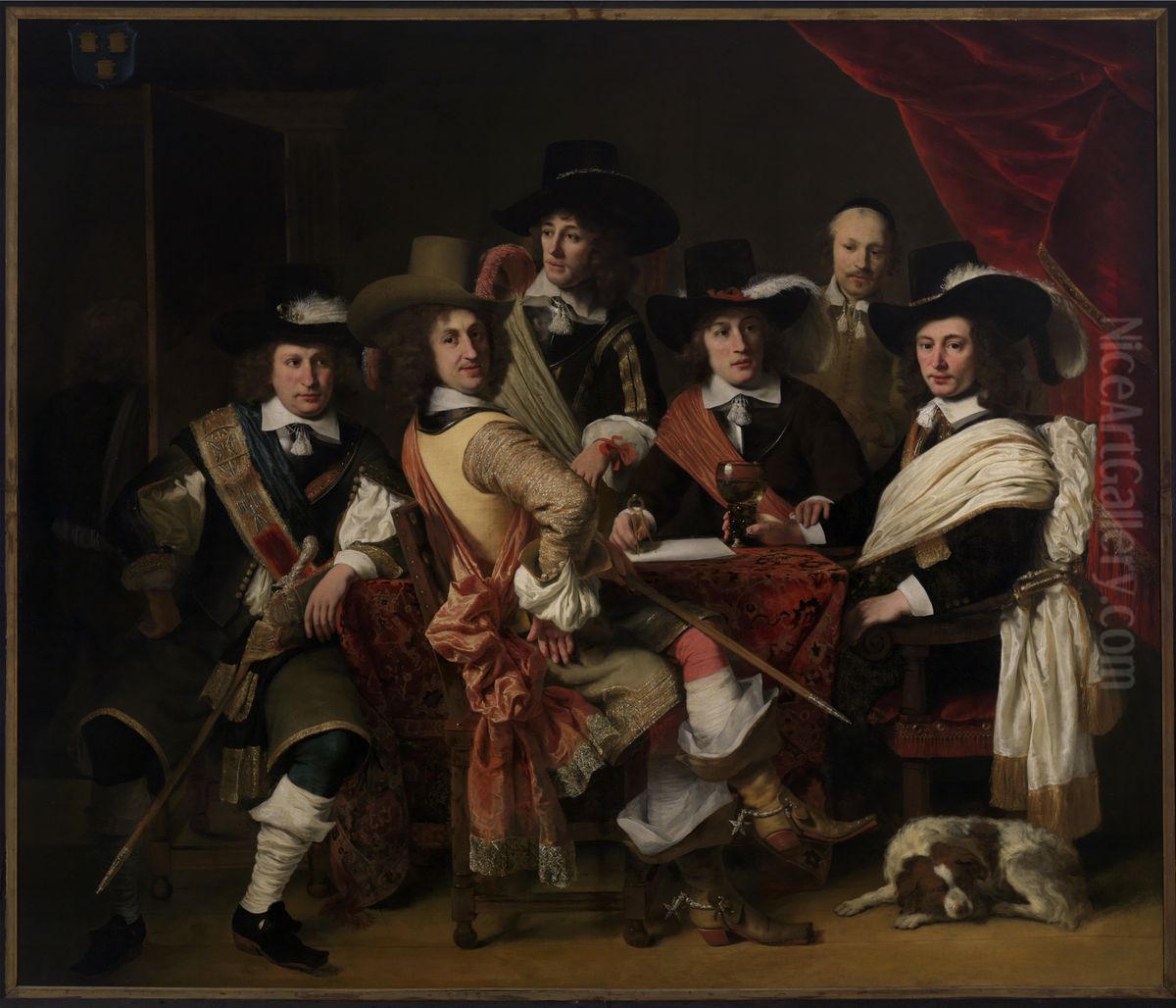 De krijgsraad der Goudse schutterij onder leiding van kolonel Govert Suijs. Oil Painting by Ferdinand Bol