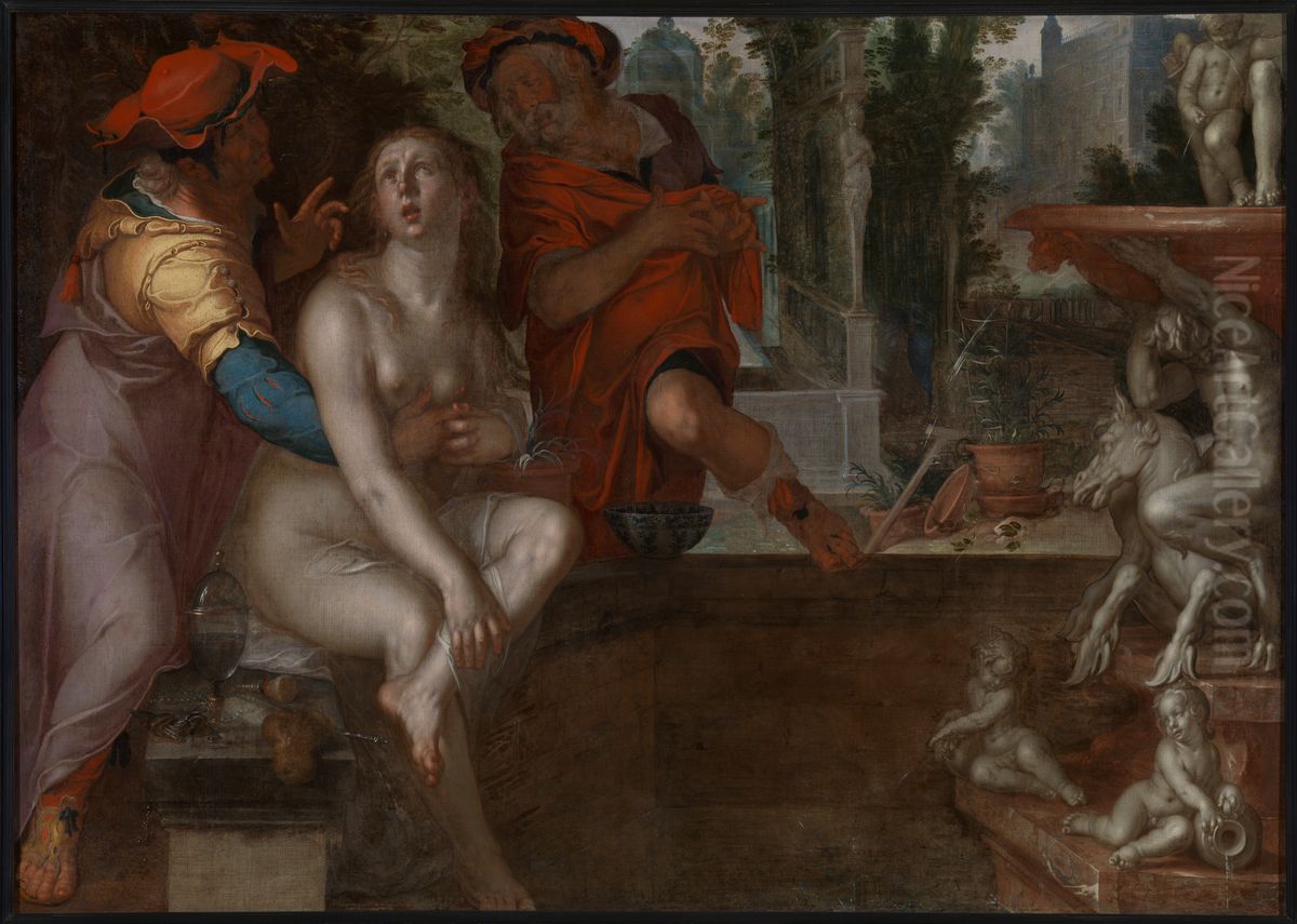 Susanna en de ouderlingen. Oil Painting by Joachim Wtewael (Uytewael)