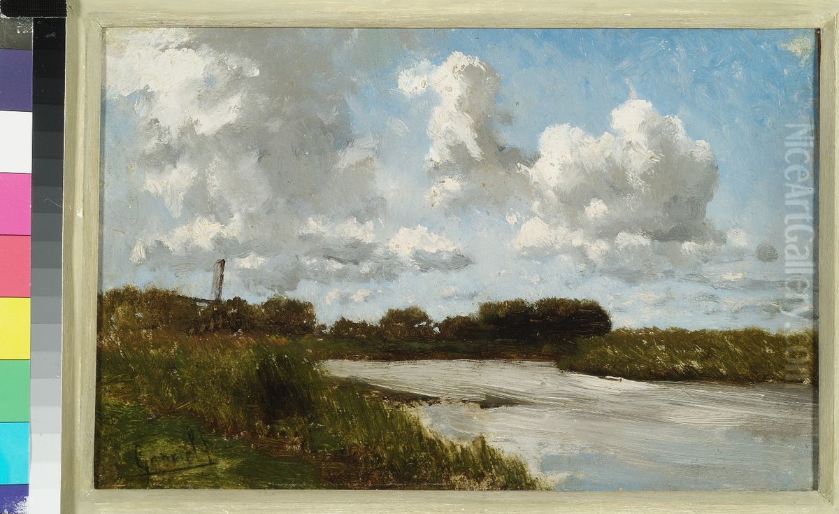Landschap met water. Oil Painting by Paul Joseph Constantine Gabriel