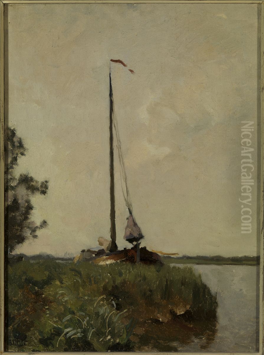 Landschap met schuit. Oil Painting by Willem Bastiaan Tholen