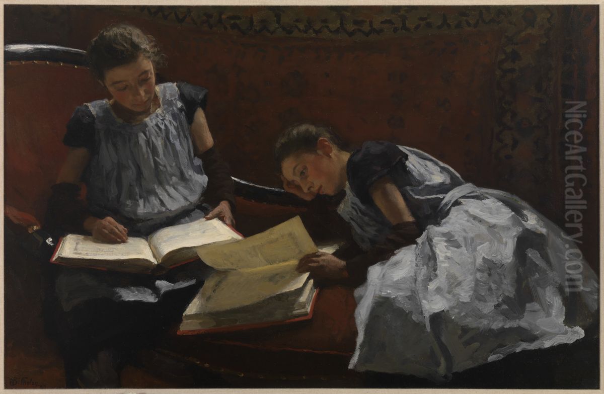 Portrait of Elisabeth Caroline Arntzenius (1881-1936) and Dora Wilhelmina Arntzenius (1882-1956) Oil Painting by Willem Bastiaan Tholen