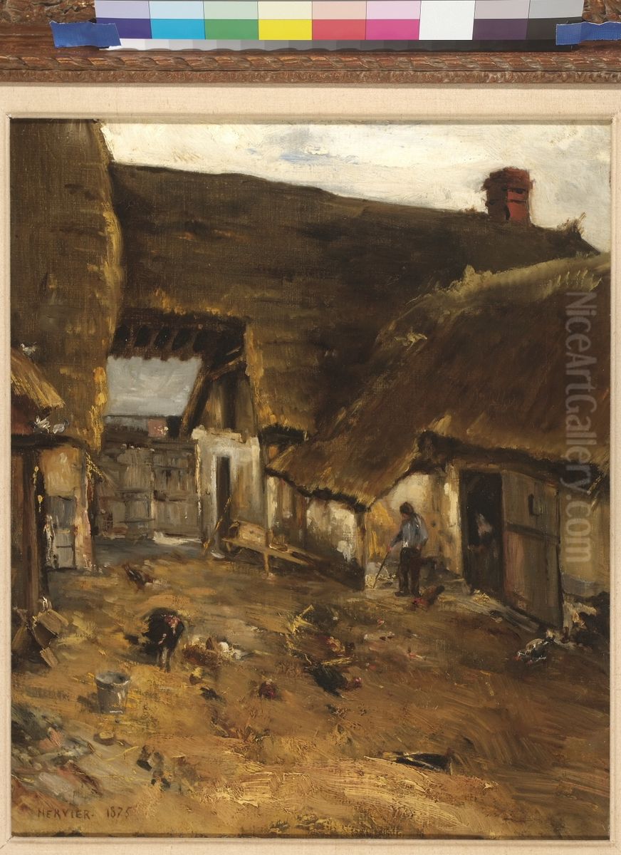 Boerderij in Normandie. Oil Painting by Adolphe Hervier