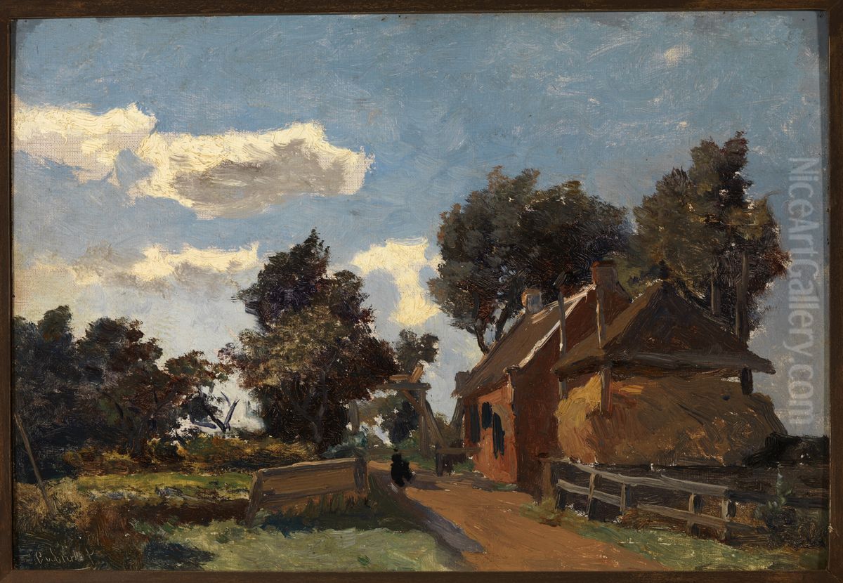 Boerderij met kapberg aan een weg. Oil Painting by Paul Joseph Constantine Gabriel