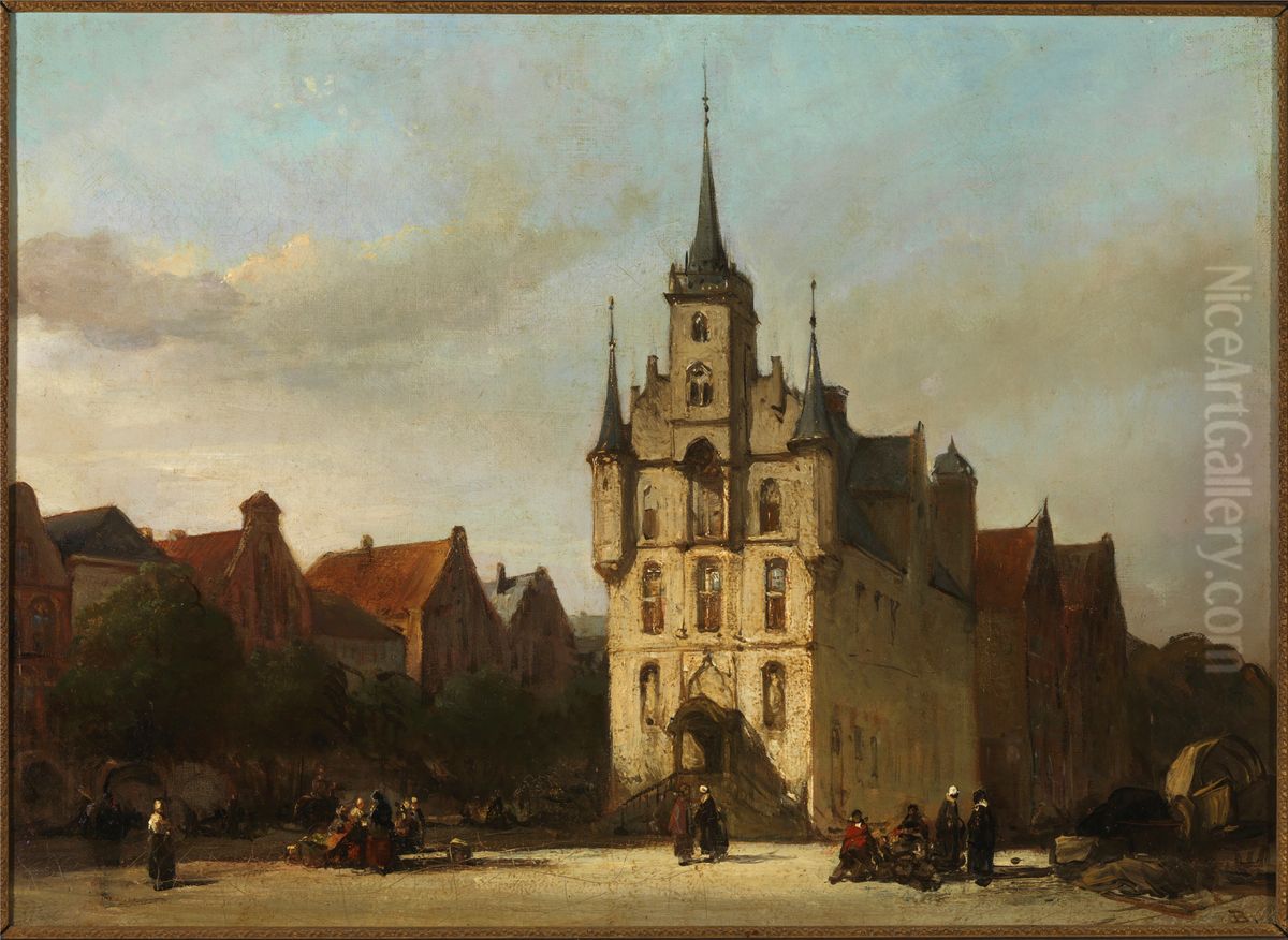 View on the Town Hall of Gouda Oil Painting by Johannes Bosboom