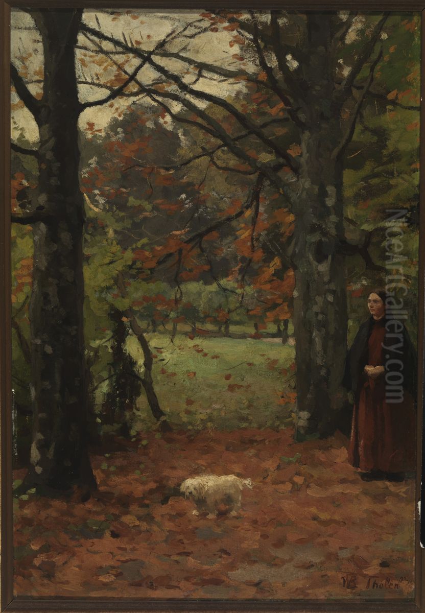 Mevrouw Coba Tholen-Muller, wandelend in het bos. Oil Painting by Willem Bastiaan Tholen