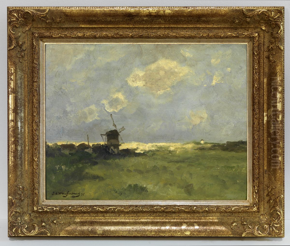 Een windmolen in de duinen. Oil Painting by Johan Hendrik Weissenbruch