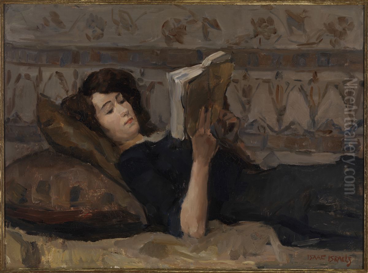 Meisje, lezend op een divan. Oil Painting by Isaac Lazarus Israels