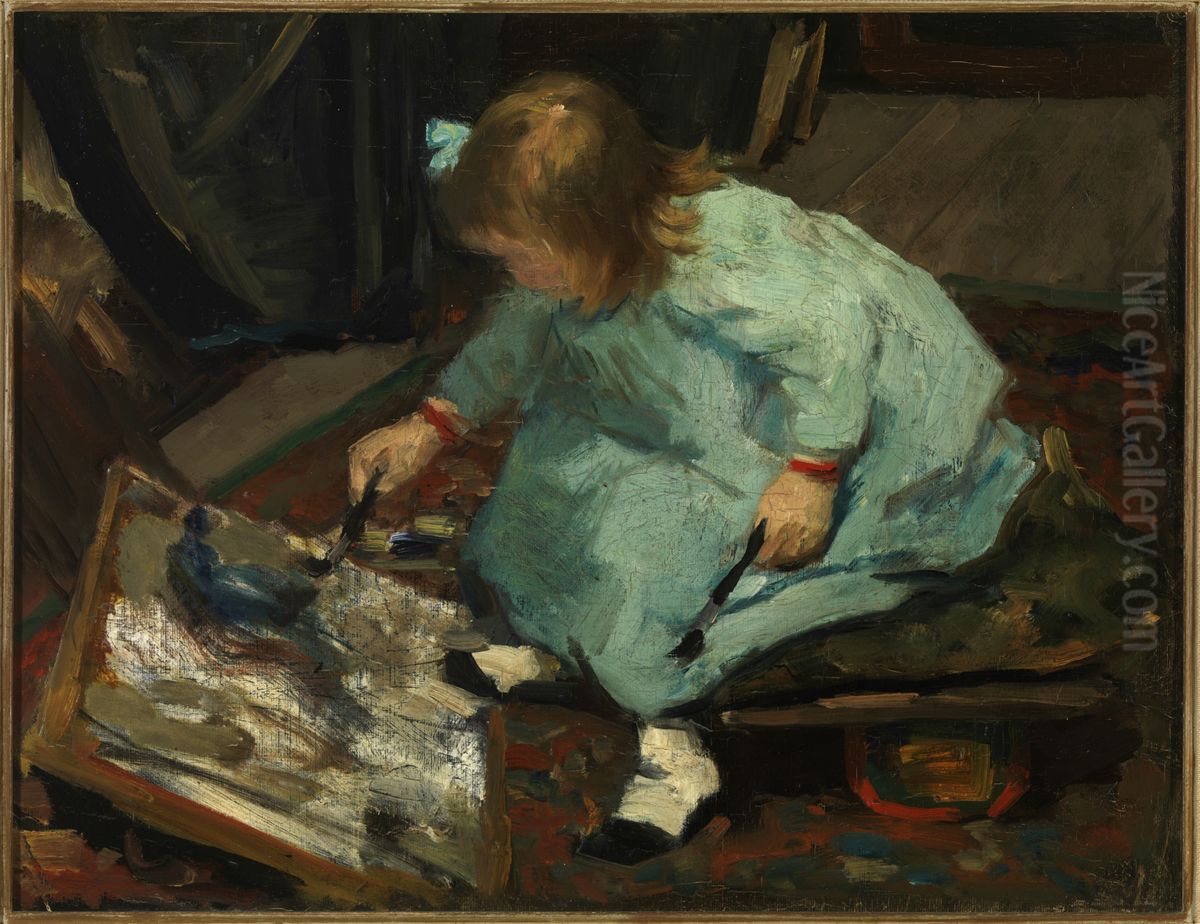 Liesje schildert. Oil Painting by Floris Arntzenius