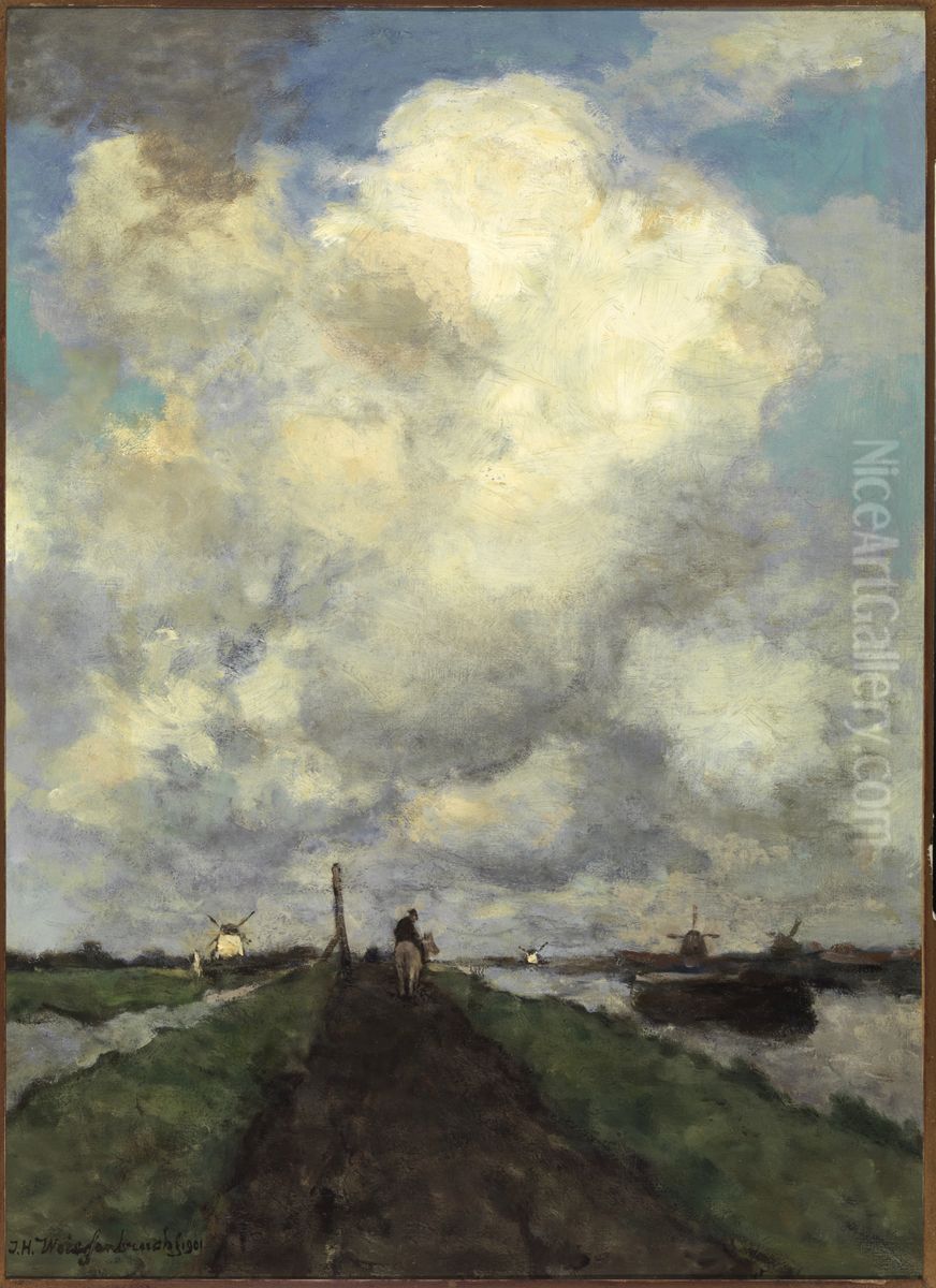 De witte wolk. Oil Painting by Johan Hendrik Weissenbruch