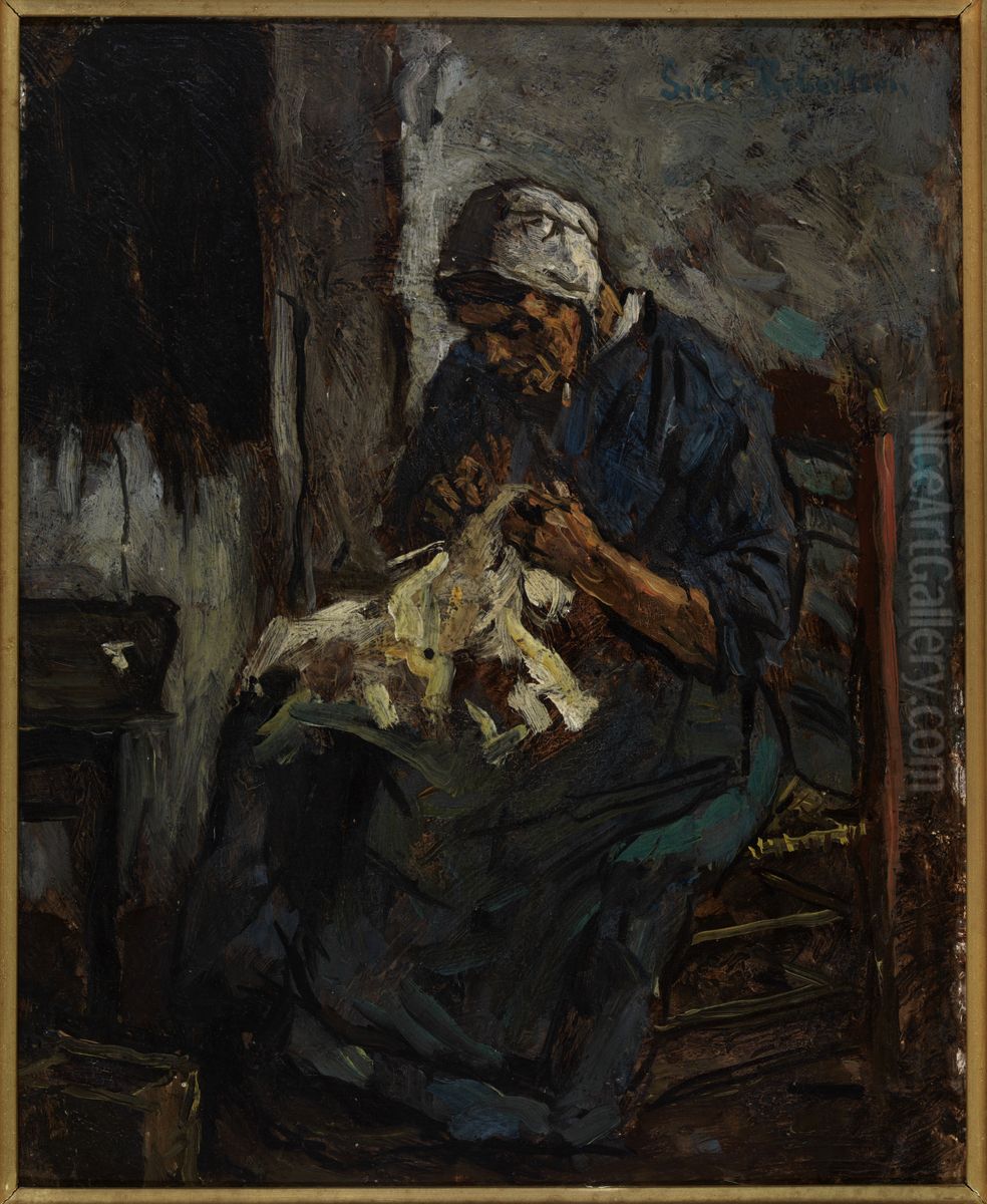 Handwerkende vrouw. Oil Painting by Suze Robertson