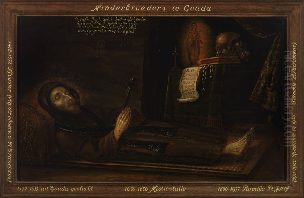 Portret van pater Gregorius Simpernel op zijn doodsbed. Oil Painting by Jan Ariens Duif
