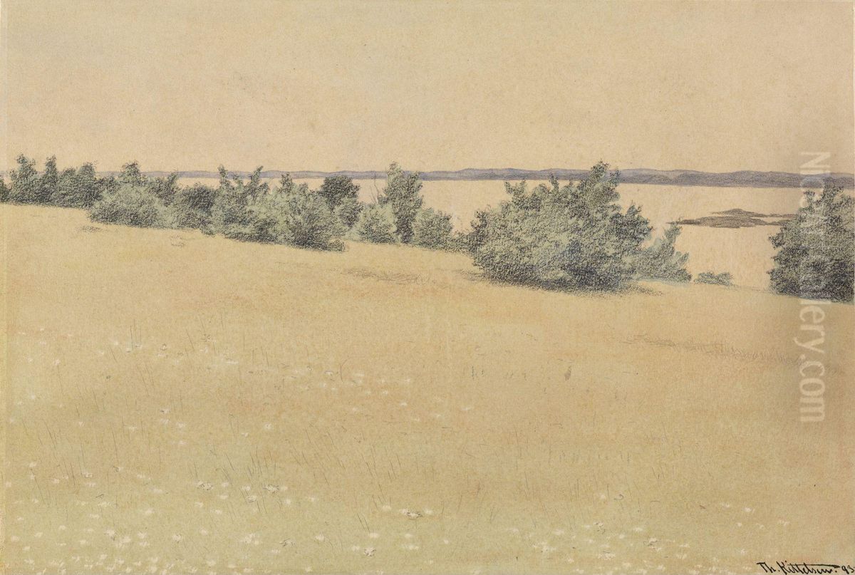 Meadow and Trees by the Sea Oil Painting by Theodor Kittelsen