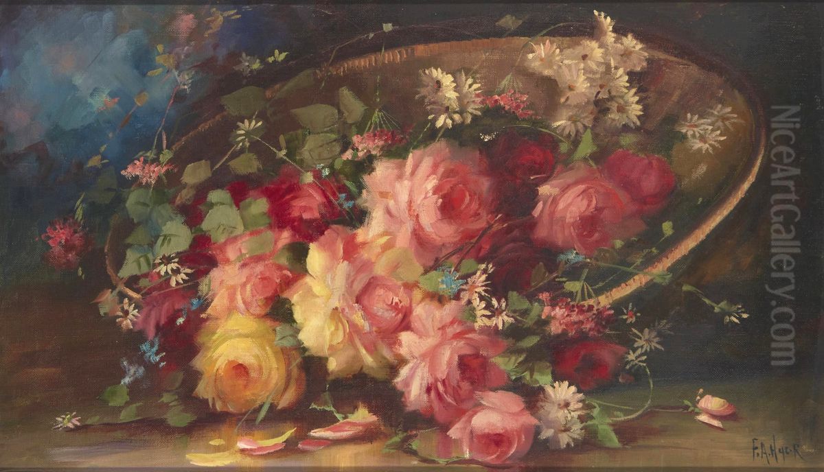 Floral Still Life with Roses Oil Painting by unknown