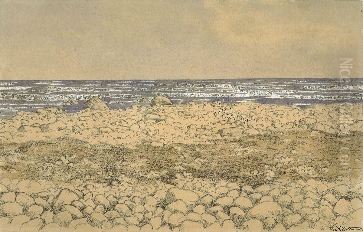 Waves breaking and Seabirds Oil Painting by Theodor Kittelsen