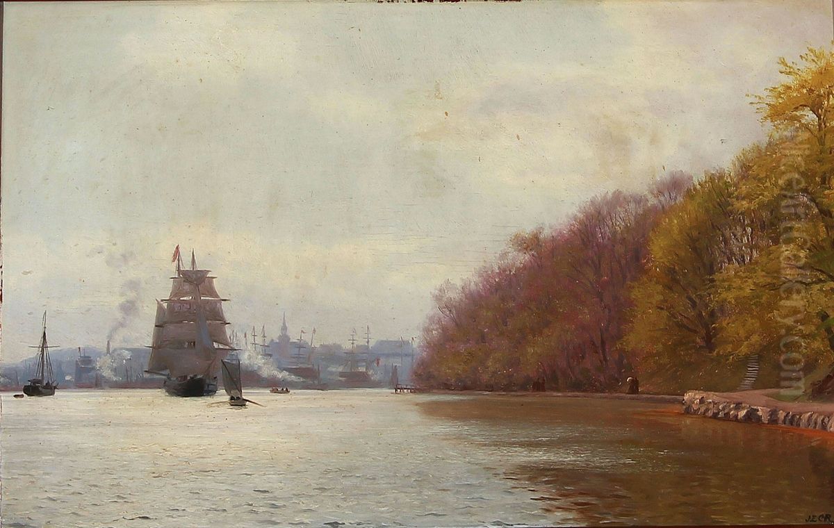 Summer day at The entrance to Svendborg harbour Oil Painting by Carl Rasmussen