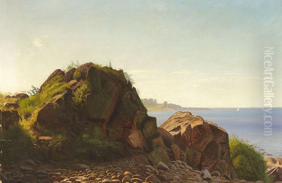 Coastal view from the island of Bornholm, Denmark. Oil Painting by Johannes Herman Brandt