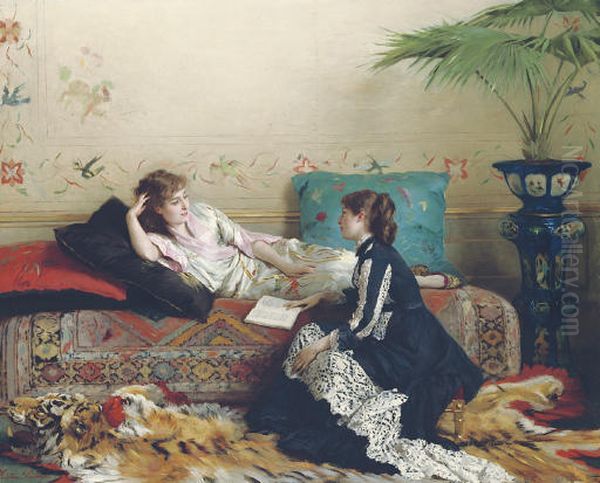 Idle Moments Oil Painting by Gustave Leonard de Jonghe