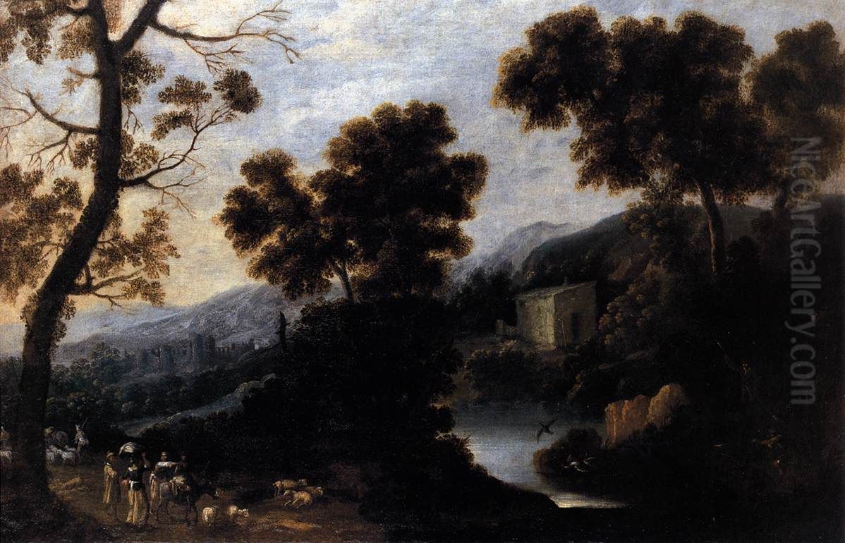 Landscape with Figures Oil Painting by Ignacio de Iriarte