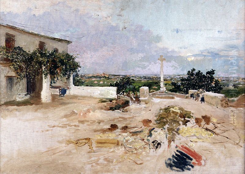 La cruz del Molino en Godella Oil Painting by Ignacio Pinazo Camarlench