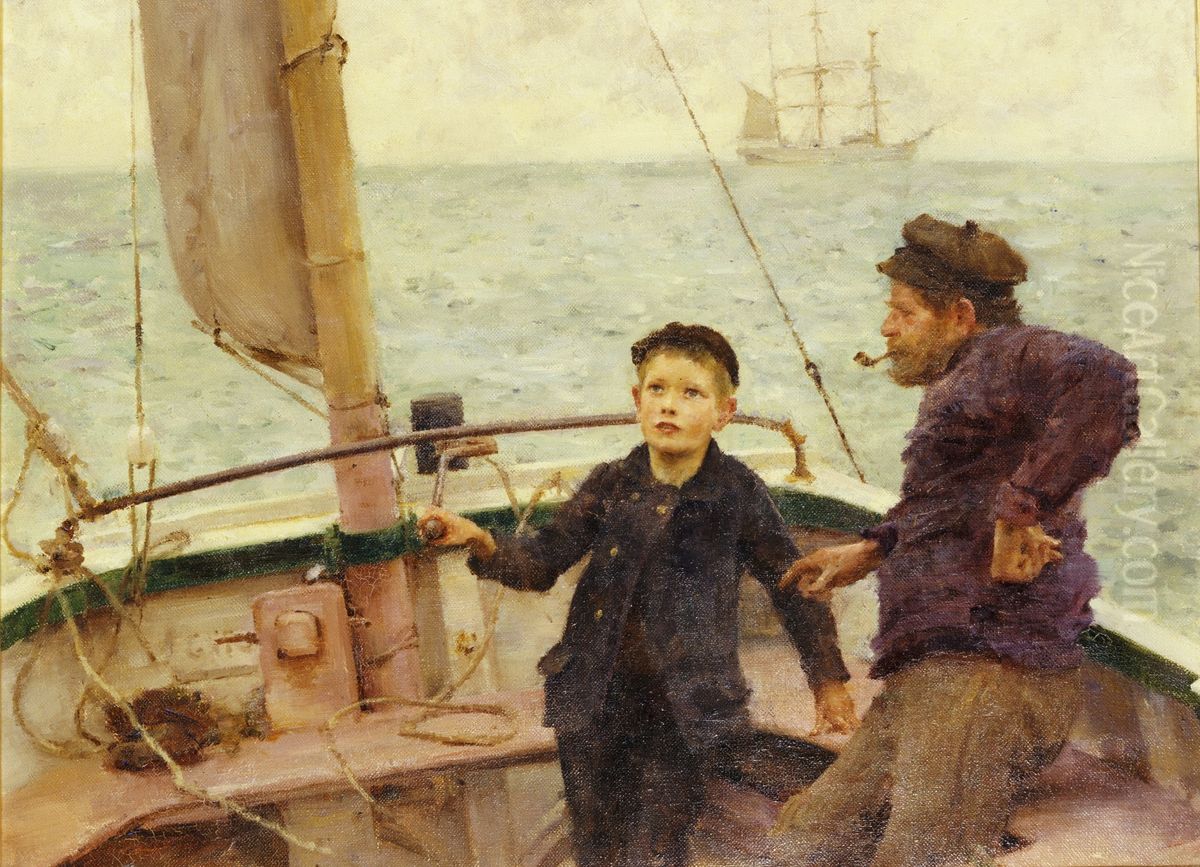 The Steering Lesson Oil Painting by Henry Scott Tuke
