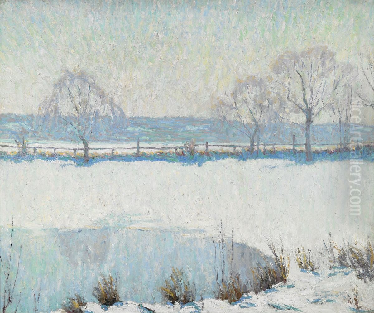 A Winter Pool Oil Painting by Allen Tucker