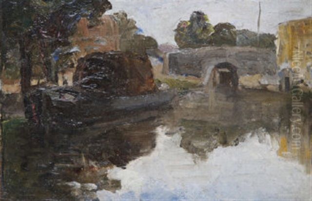 Turf barge at Leeson Street Bridge Oil Painting by Sarah Purser