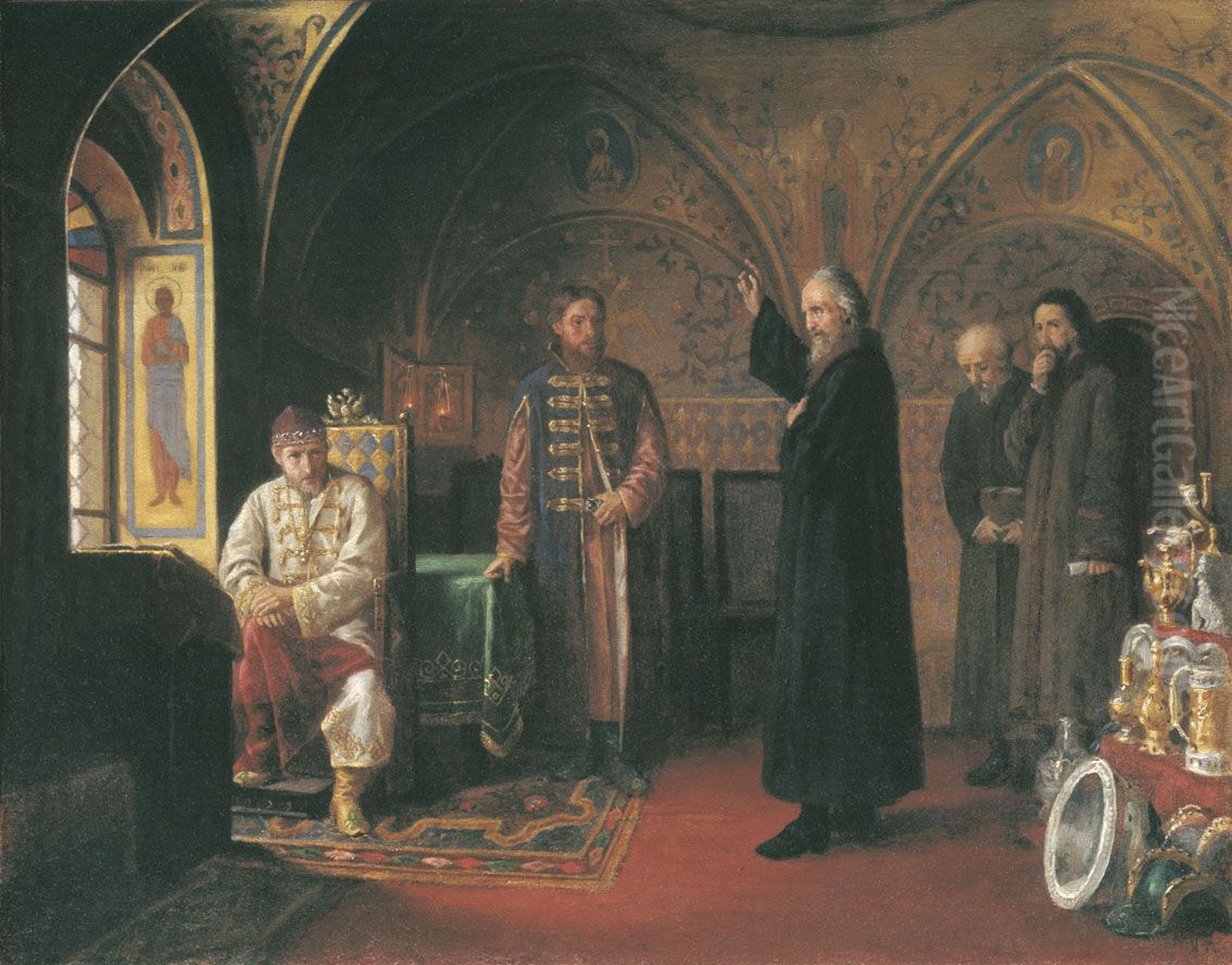 Metropolitan Philip and Ivan the Terrible. Oil Painting by Yakov Prokopievich Turlygin