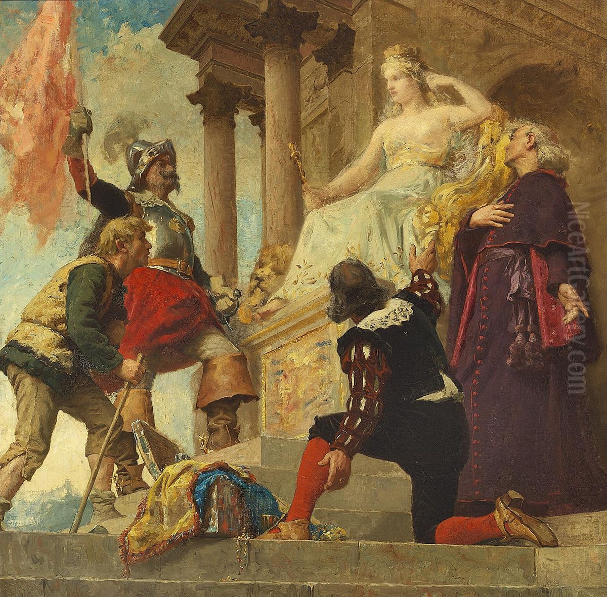 Denmark receive homage from the estates. Study. Oil Painting by Laurits Tuxen