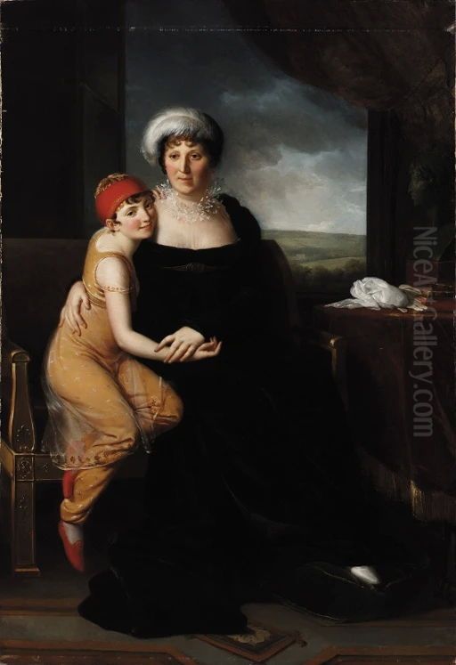 Portrait of Madame Campan and her pupil Pholoe Oil Painting by Marie-Eleonore Godefroid