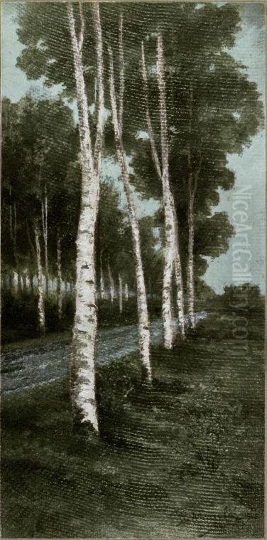 Brezov drevored v Crrni vasi Oil Painting by Srecko Magolic