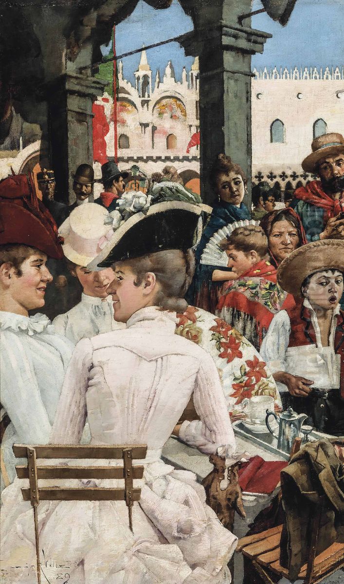 tourists, pickpockets and police, St Mark's Square Oil Painting by Oscar Wilson