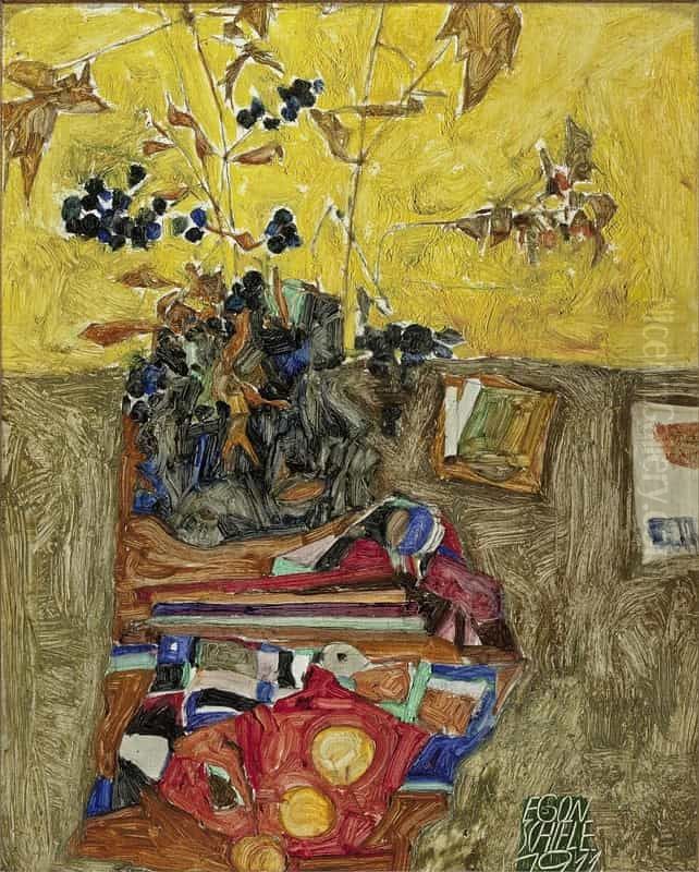 Still Life with Flowers Oil Painting by Egon Schiele