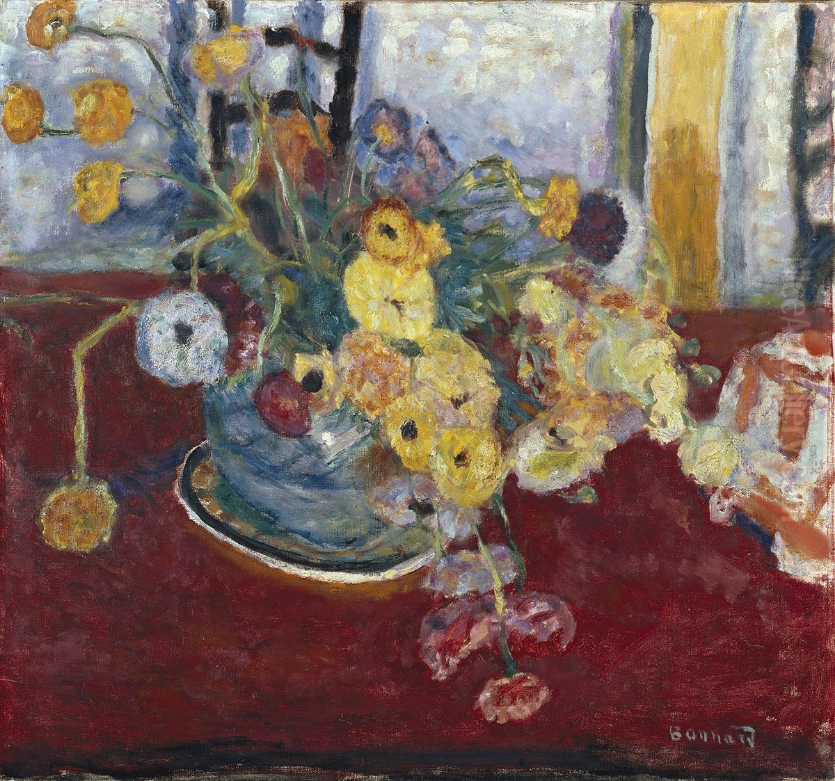 Fleurs sur un tapis rouge Oil Painting by Pierre Bonnard