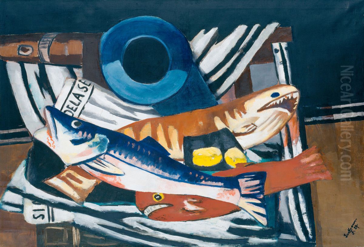 Grosses Fisch-Stillleben Oil Painting by Max Beckmann