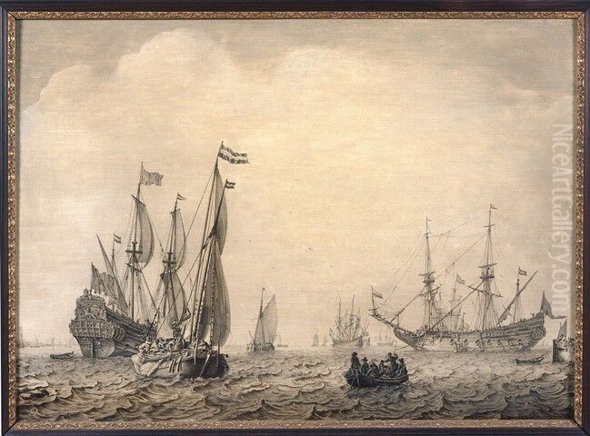 Scheepvaart op de rede van Vlissingen Oil Painting by Ludolf Backhuysen II