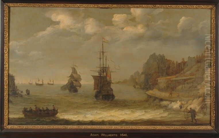 Nederlandse koopvaardijschepen in een buitenlandse baai Oil Painting by Adam Willaerts