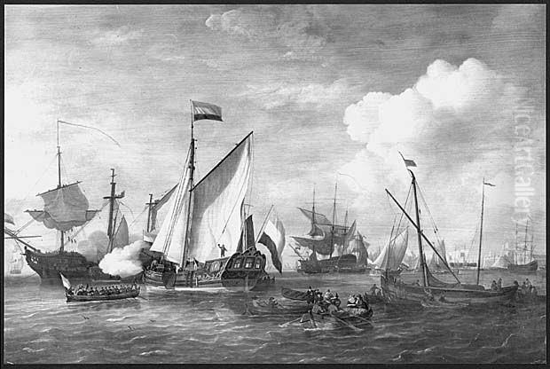 Reception on board of the Admirality yacht of Amsterdam Oil Painting by Nicolaas Baur