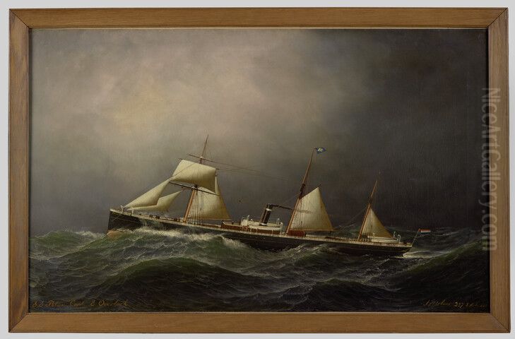 Het ss. Pollux van de Koninklijke Nederlandsche Stoomboot Maatschappij Oil Painting by Antonio Nicolo Gasparo Jacobsen
