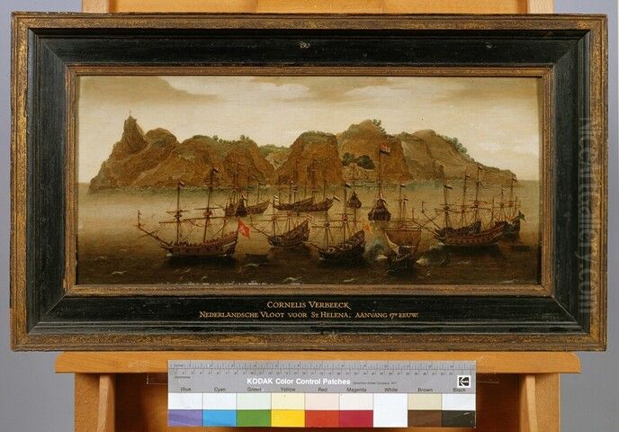 Een retourvloot ter rede van St. Helena Oil Painting by Cornelis Verbeeck