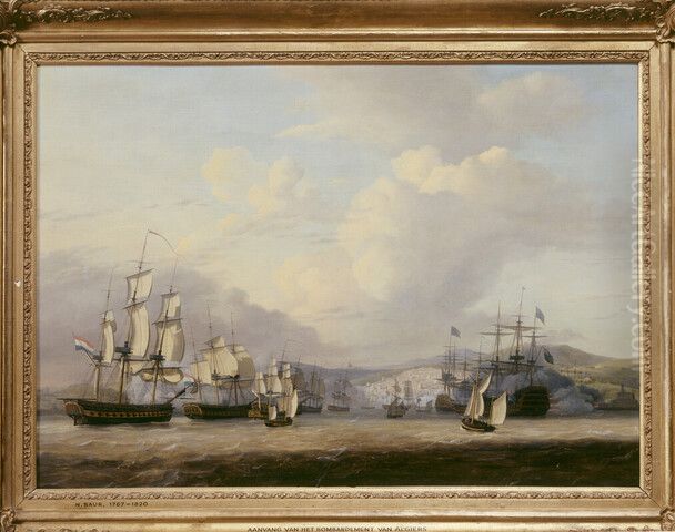 Aankomst van het Nederlands eskader ter rede van Algiers, 27 augustus 1816 Oil Painting by Nicolaas Baur