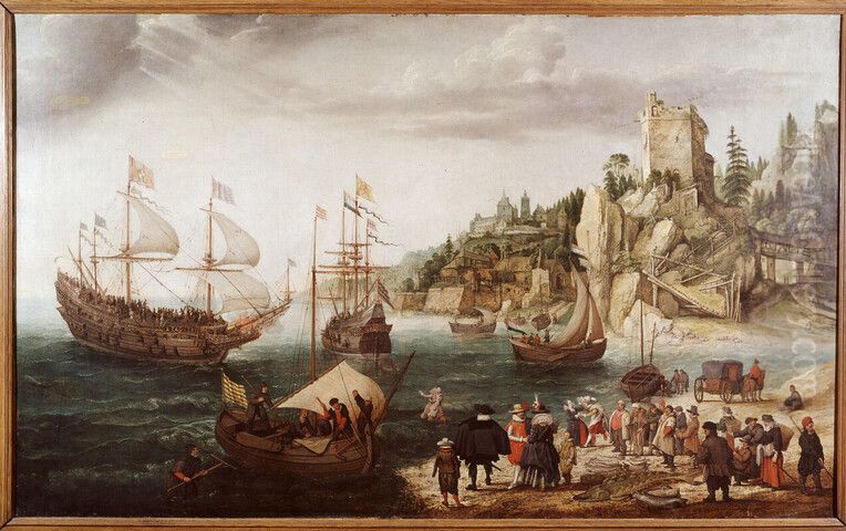 De inscheping van keurvorst Frederik V van de Palts Oil Painting by Adam Willaerts