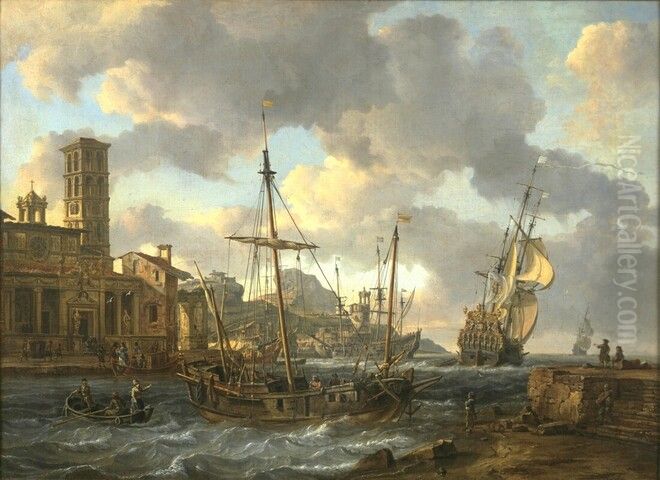 Havengezicht in de Middellandse Zee Oil Painting by Abraham Storck