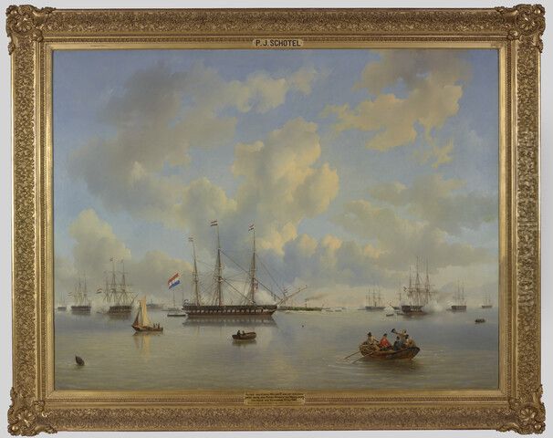 Bezoek van koning Willem II aan het eskader onder bevel van prins Hendrik Oil Painting by Petrus Johannes Schotel