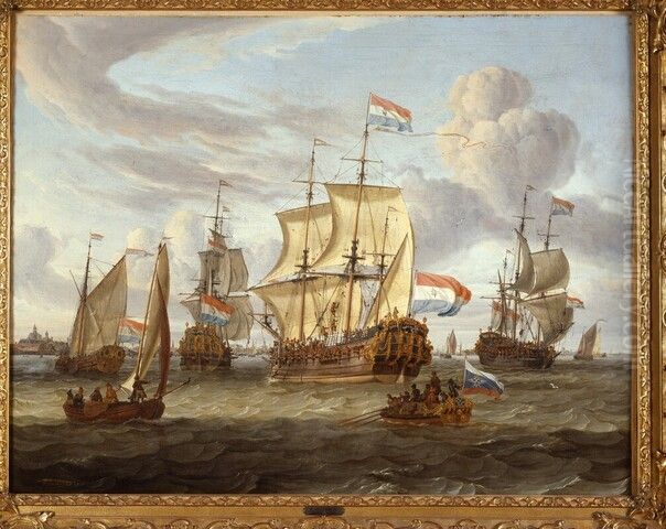 Het retourschip Pieter en Paul van de Amsterdamse Kamer van de VOC op het IJ Oil Painting by Abraham Storck
