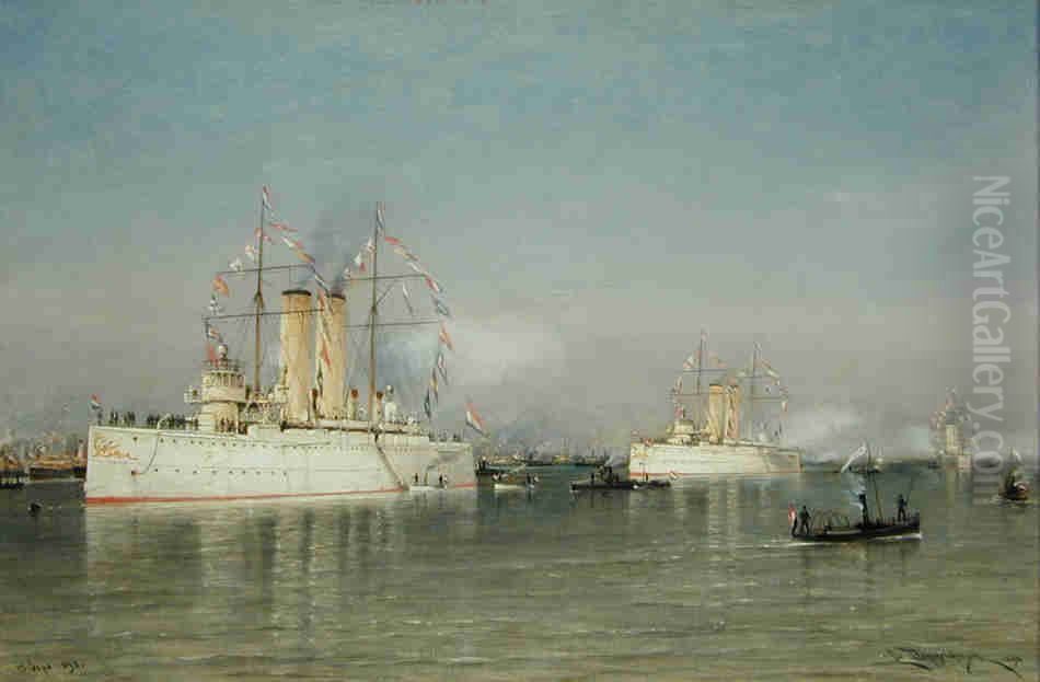 Vlootrevue op het Hollands Diep, 15 september 1898 Oil Painting by Cornelis Christiaan Dommersen