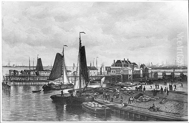 De Nieuwe Stadsherberg aan het IJ Oil Painting by Johan Adolph Rust