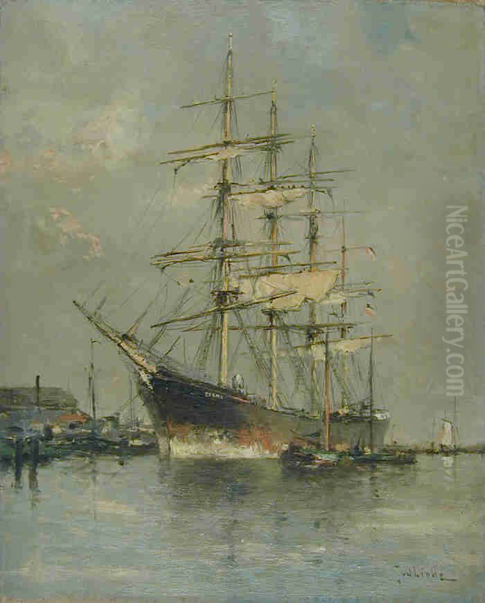 Het Duitse viermast-barkschip Parma te Amsterdam Oil Painting by Jan Van Der Linde