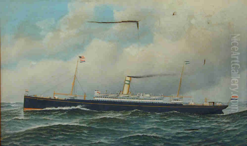 Het passagiersschip ss. Noordam van de Holland-Amerika Lijn Oil Painting by Antonio Nicolo Gasparo Jacobsen