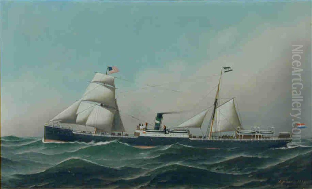 Het passagiersschip ss. Edam van de Nederlandsch-Amerikaansche Stoomvaart Maatschappij Oil Painting by Antonio Nicolo Gasparo Jacobsen