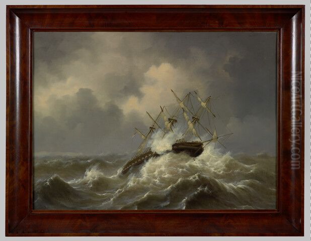 The 'Rotterdam' in a storm Oil Painting by Govert Van Emmerik